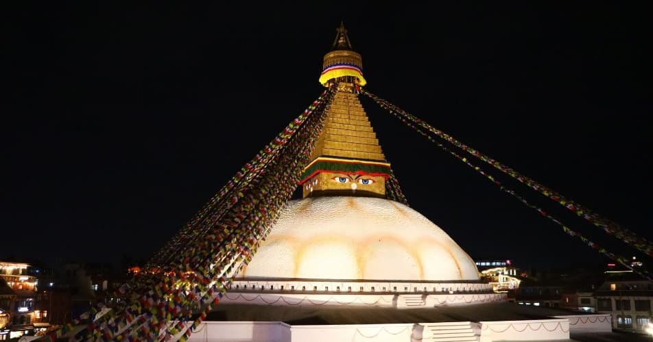 Boudhanath stupa at night: Tibetan influence in Nepal